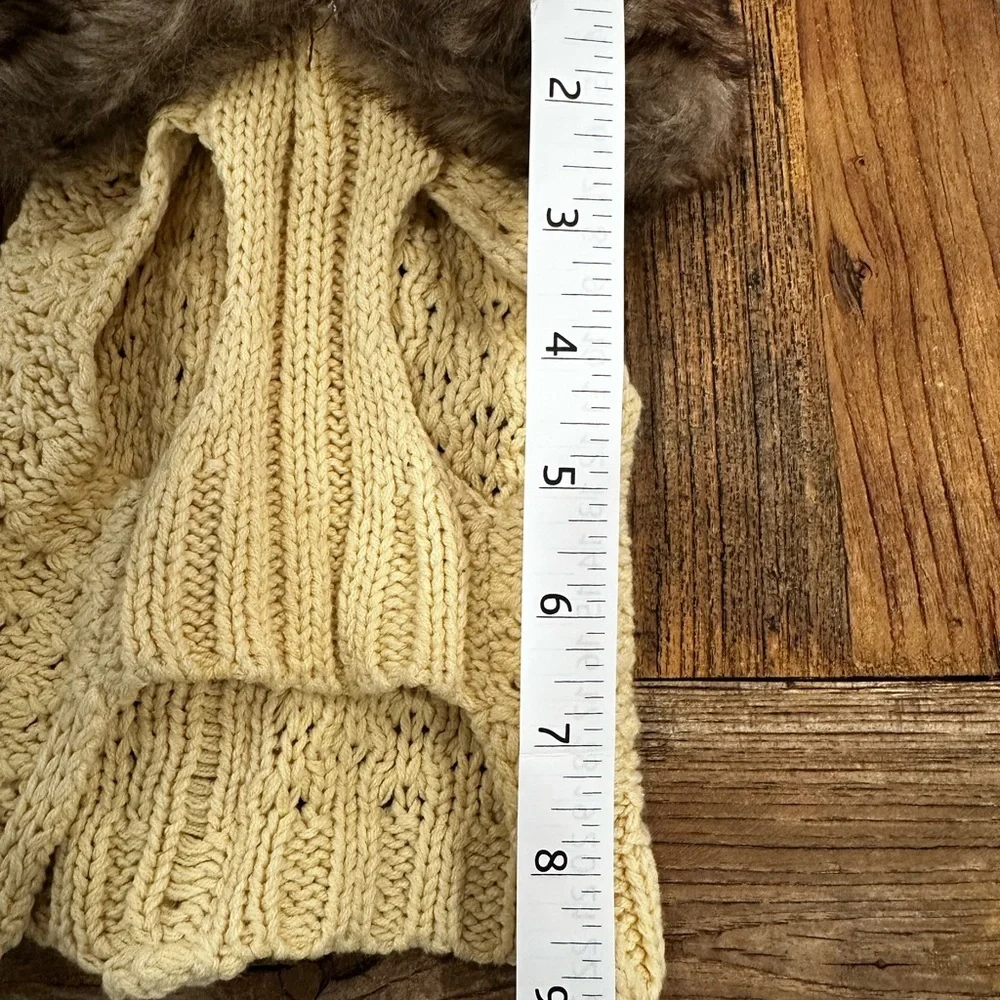 Cream Knit Button-Up Scarf with Faux Fur Trim for pet